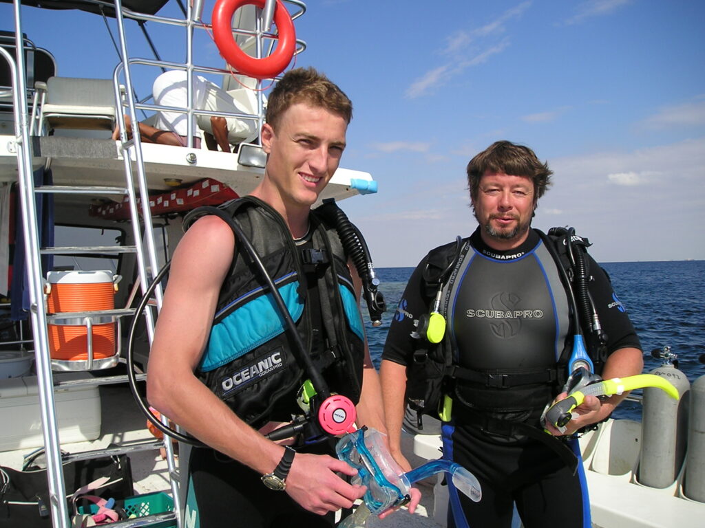 Matthew Heines and Dive buddy Red Sea outside of Jeddah Saudi Arabia